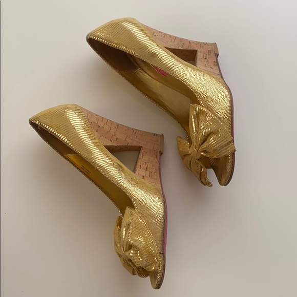 Betsey Johnson Florence Gold Wedges Cork Suede 9 - Picture 4 of 8